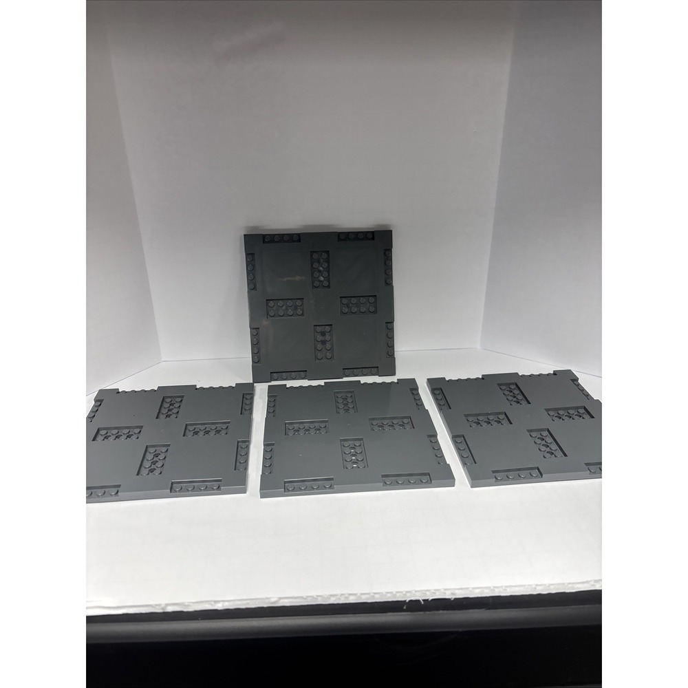 LEGO Plate 69958 PLATE 16X16X2/3, W/ 8 CUT OUT Dark Stone Grey Lot Of 4